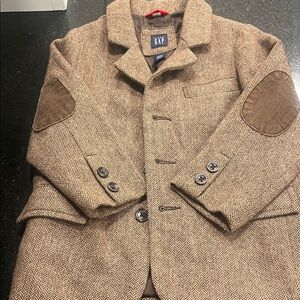 BabyGAP Tan Herringbone Wool Blend Coat with Elbow Patches